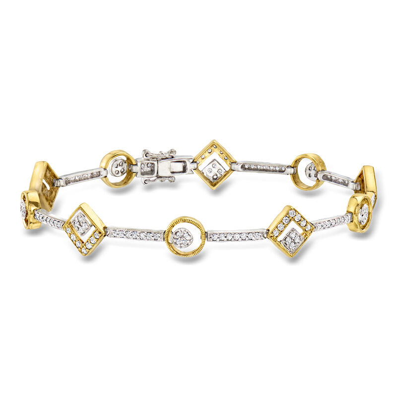 C. 1990 Vintage 1.25 ct. t.w. Diamond Geometric Bracelet in 14kt Two-Tone Gold. 7" image number 0