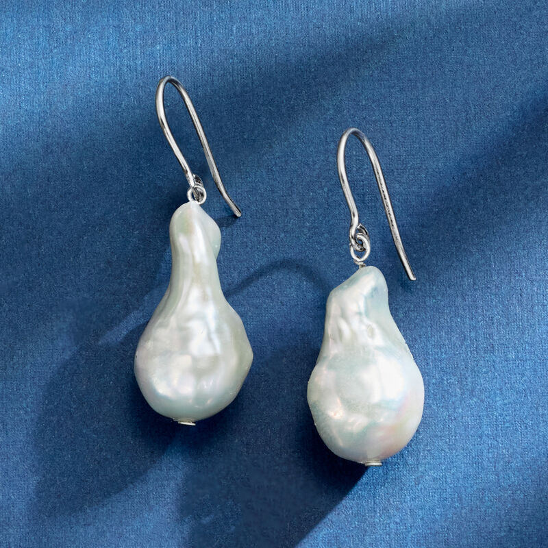 12-13mm Cultured Baroque Pearl Drop Earrings in Sterling Silver image number 3