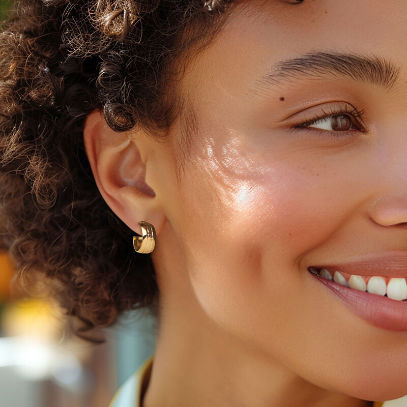 Italian Greek Key Huggie Hoop Earrings in 14kt Yellow Gold. 1/2&quot; image number 1