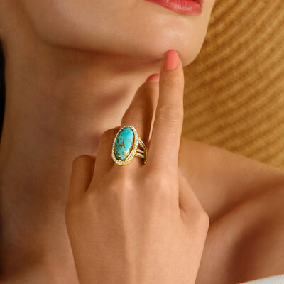 Turquoise and 1.30 ct. t.w. White Topaz Ring in 18kt Gold Over Sterling