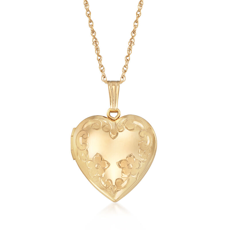 14kt Yellow Gold Floral Heart Locket Necklace image number 0