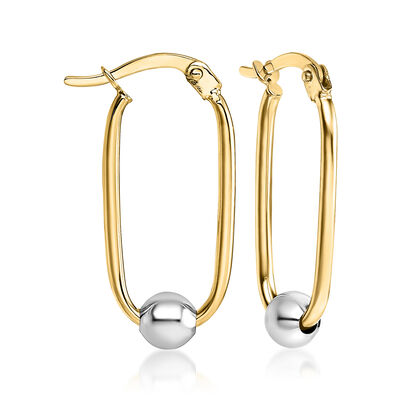 14kt Two-Tone Gold Bead Oval Hoop Earrings