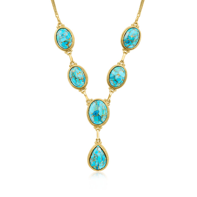 Turquoise Y-Necklace in 18kt Gold Over Sterling. 18" image number 1