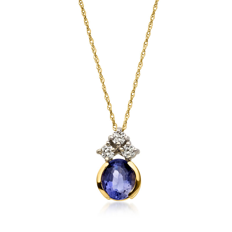 C. 1990 Vintage 1.00 Carat Iolite Pendant Necklace with .25 ct. t.w. Diamonds in 14kt Yellow Gold. 18" image number 0