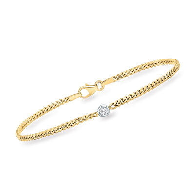 Italian .10 Carat Diamond Curb-Link Bracelet in 14kt Two-Tone Gold
