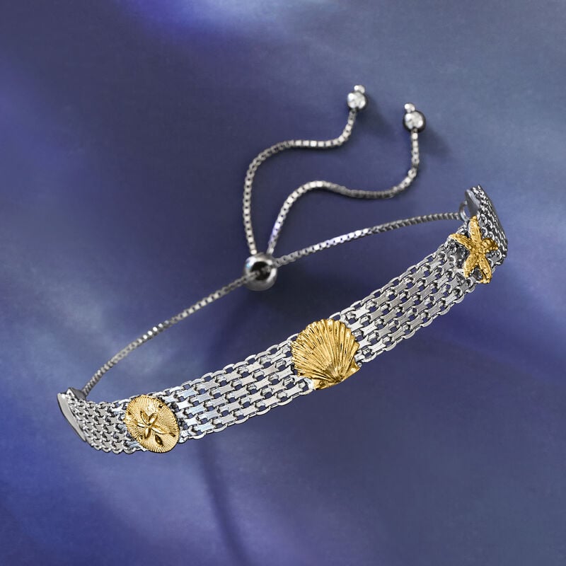 Sterling Silver and 18kt Gold Over Sterling Sea Life Bismark-Link Bolo Bracelet  image number 4