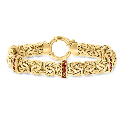 1.50 ct. t.w. Garnet Station Byzantine Bracelet in 18kt Gold Over Sterling