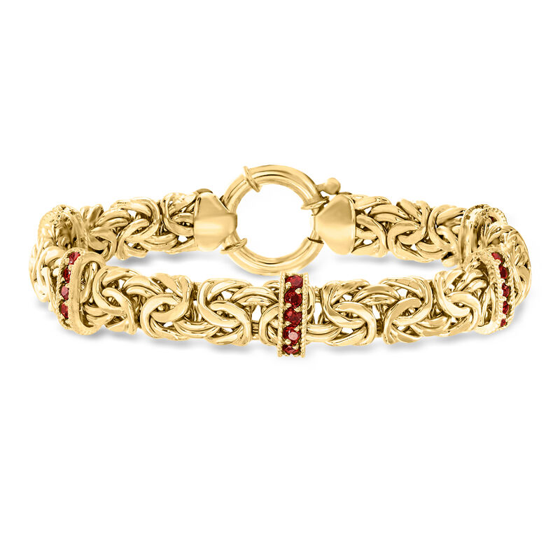 1.50 ct. t.w. Garnet Station Byzantine Bracelet in 18kt Gold Over Sterling image number 0