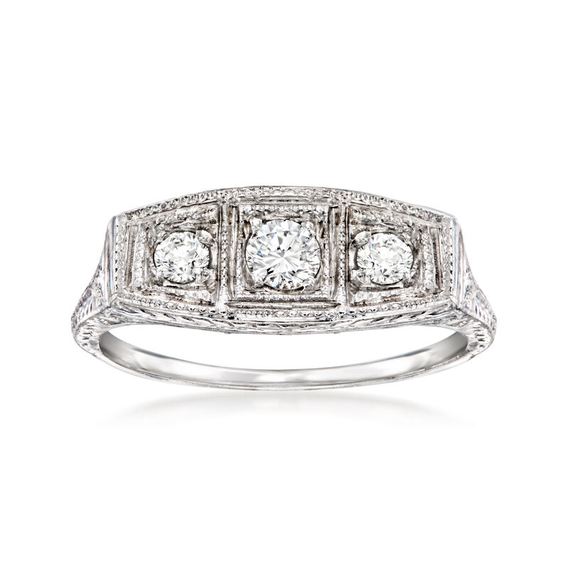 C. 1980 Vintage .33 ct. t.w. Diamond Three-Stone Ring in 14kt White Gold. Size 6.25 image number 0