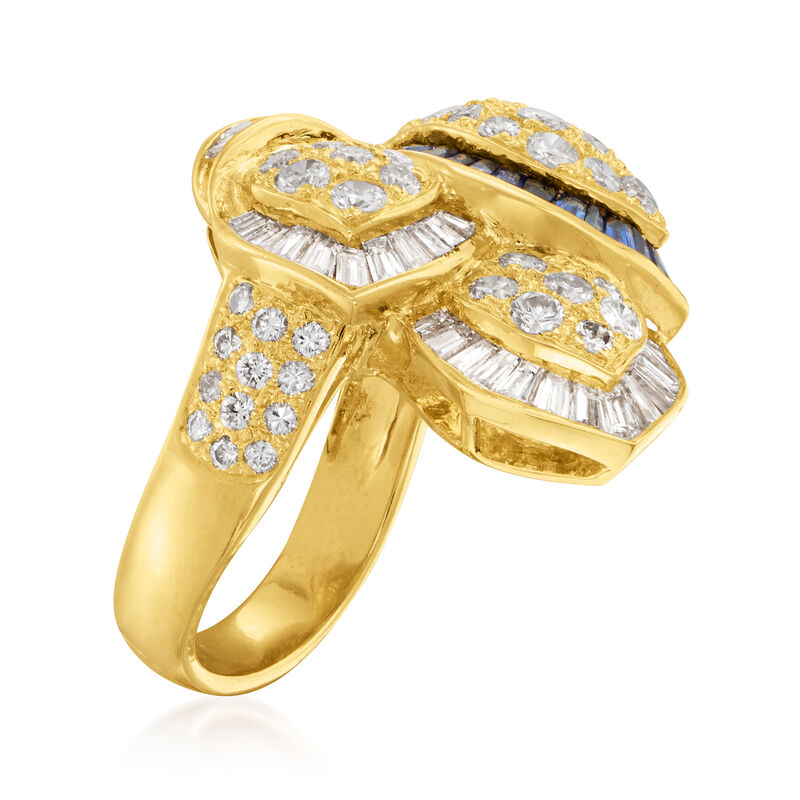 C. 1980 Vintage 2.78 ct. t.w. Diamond and .99 ct. t.w. Sapphire Leaf Ring in 18kt Yellow Gold image number 2