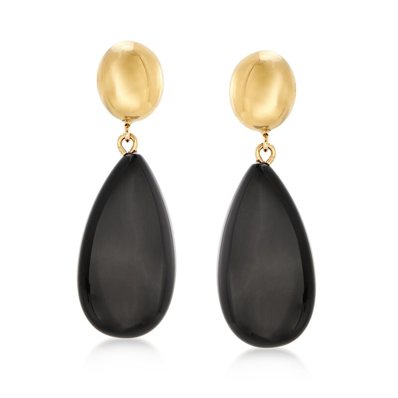 14kt Yellow Gold and Black Onyx Teardrop Earrings image number 0