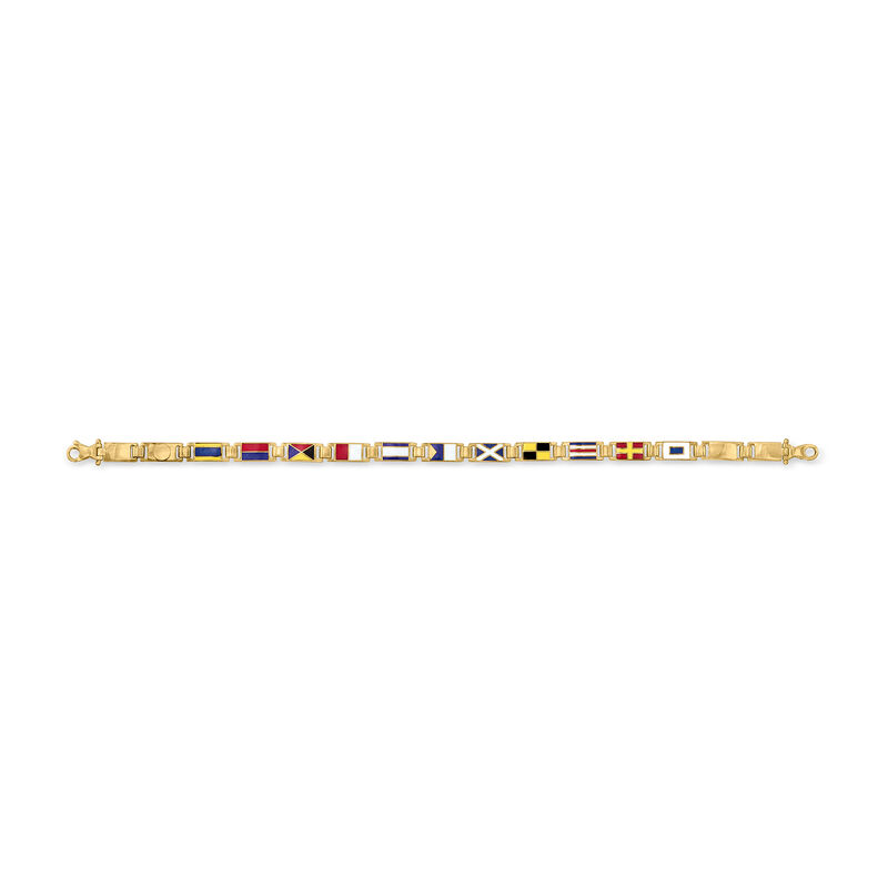 Men's Multicolored Enamel Maritime Flag Bracelet in 14kt Yellow Gold. 8.25&quot; image number 1
