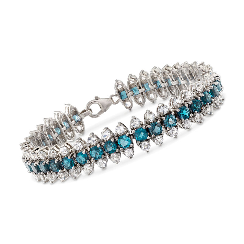 13.00 ct. t.w. London Blue Topaz and 8.75 ct. t.w. White Topaz Bracelet in Sterling Silver image number 0