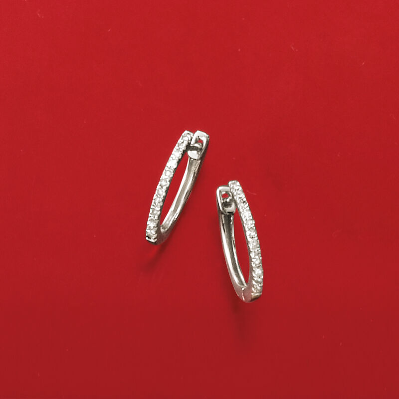 .10 ct. t.w. Diamond Huggie Hoop Earrings in 14kt White Gold. 3/8&quot; image number 2