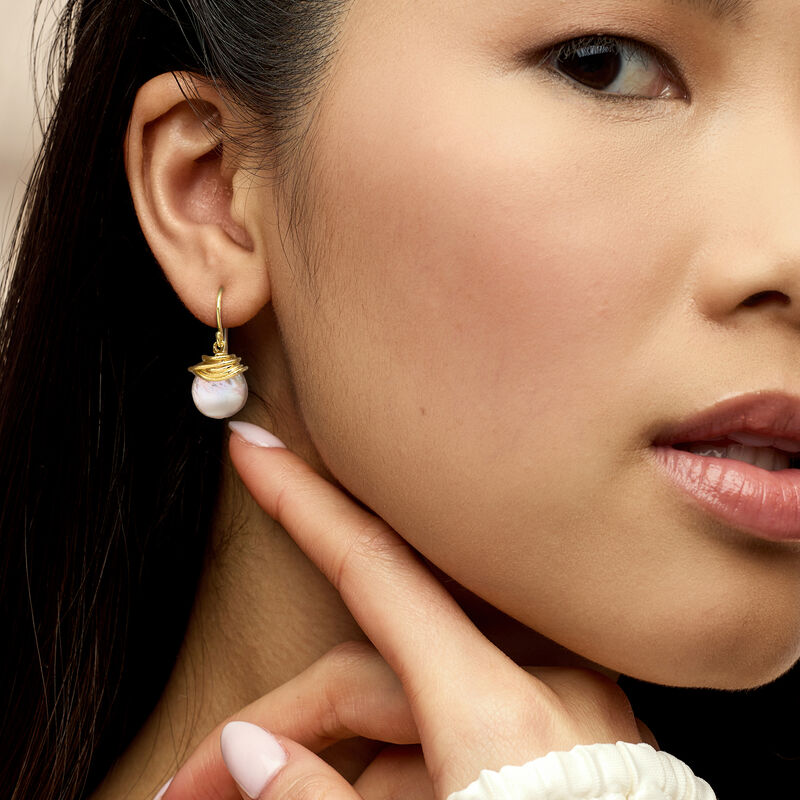 12-13mm Cultured Coin Pearl Drop Earrings in 18kt Gold Over Sterling  image number 1