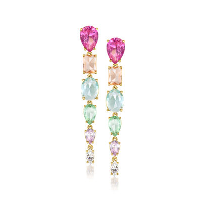 18kt Yellow Gold-Plated Drop Earrings with Simulated Multicolored Gemstones and .50 ct. t.w. CZs