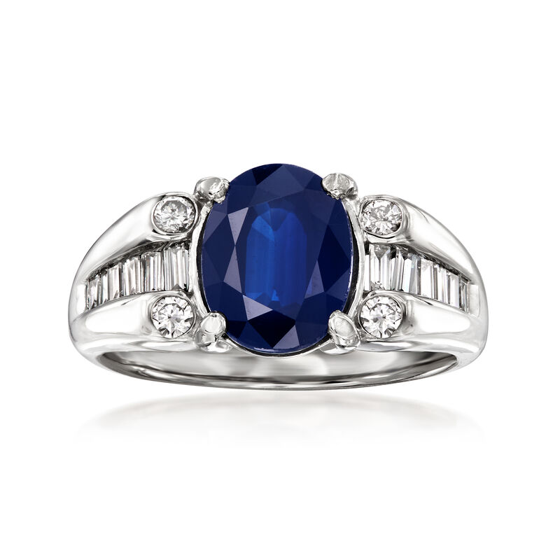 C. 2000 Vintage 2.62 Carat Sapphire and .33 ct. t.w. Diamond Ring in Platinum. Size 6 image number 0