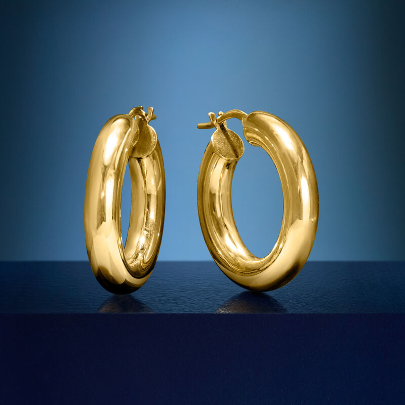 Italian 4.75mm 14kt Yellow Gold Hoop Earrings. 1&quot; image number 4