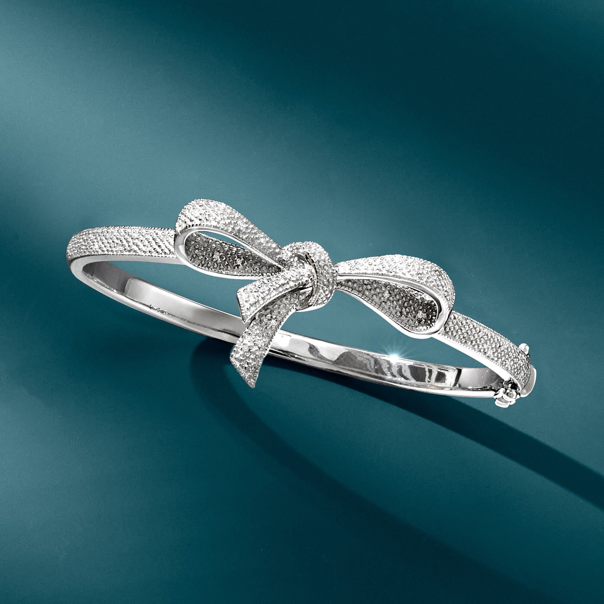 15 ct. t.w. Diamond Bow Bangle Bracelet in Sterling Silver | Ross