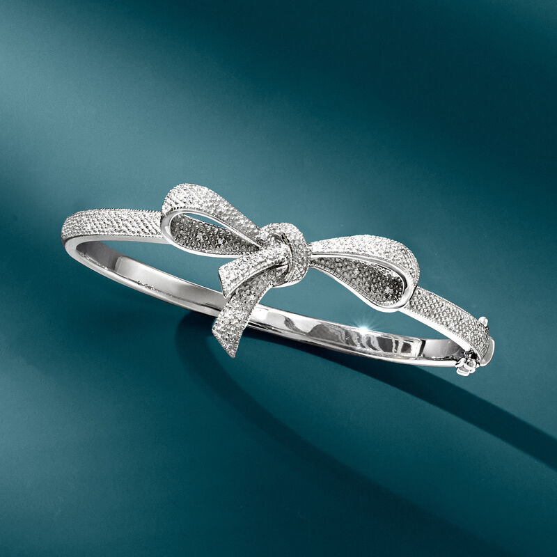 .15 ct. t.w. Diamond Bow Bangle Bracelet in Sterling Silver image number 7