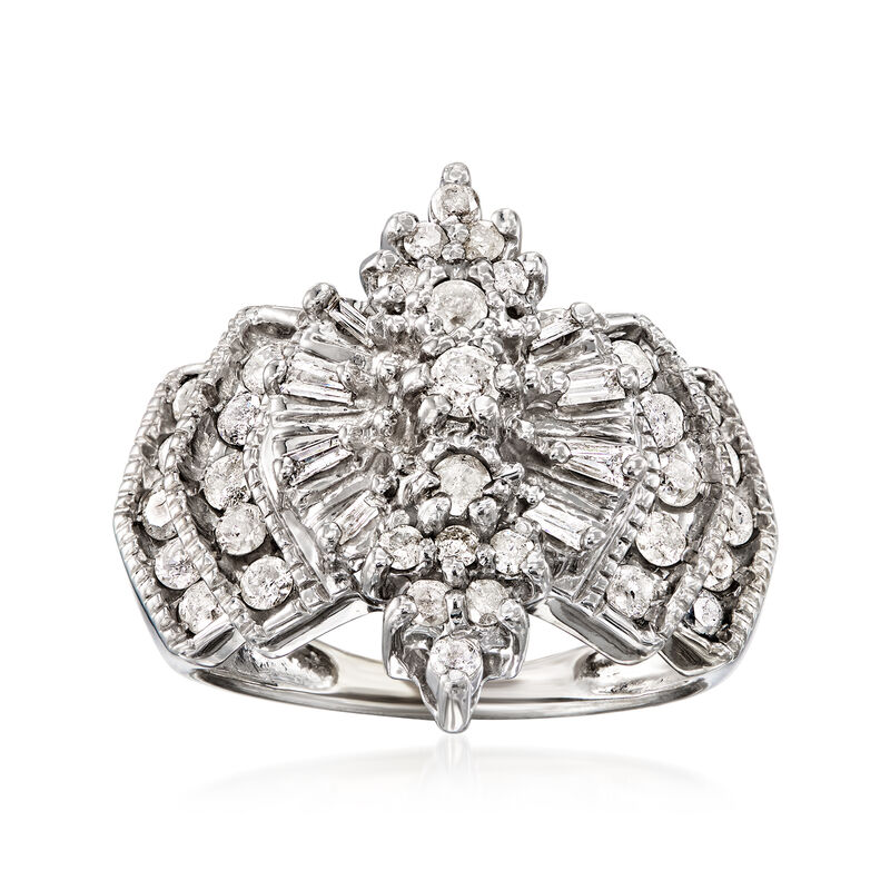 C. 1990 Vintage 1.10 ct. t.w. Diamond Cluster Ring in 14kt White Gold. Size 6 image number 0