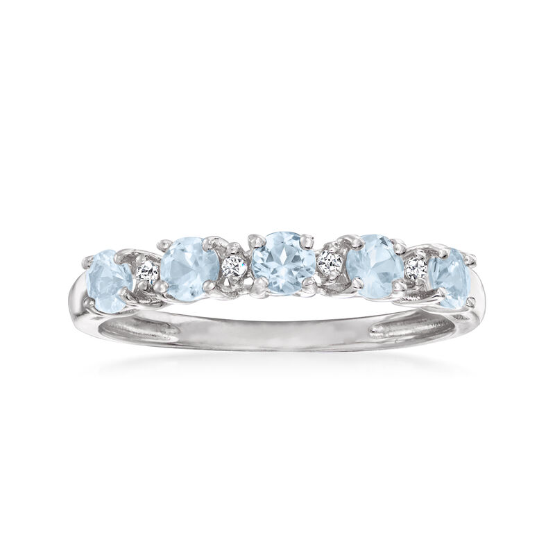 .50 ct. t.w. Aquamarine Five-Stone Ring with Diamonds in Sterling Silver image number 0