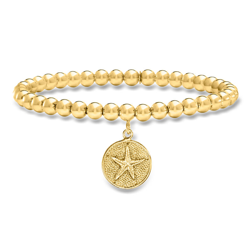 Italian 5mm 18kt Gold Over Sterling Bead Stretch Bracelet with Sand Dollar Charm image number 0