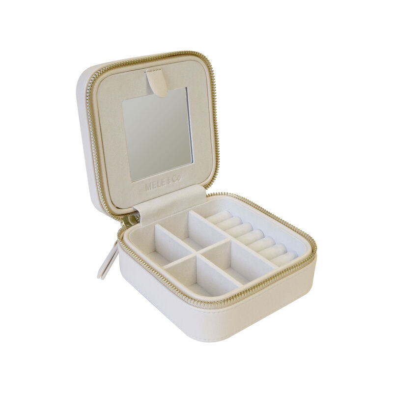 Mele & Co. "Stow and Go" Cream Vegan Leather Square Travel Jewelry Box image number 2