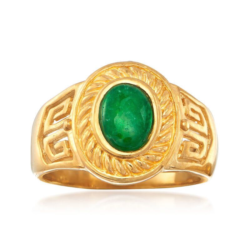 C. 1980 Vintage Green Jade Ring in 24kt Yellow Gold. Size 7 image number 0