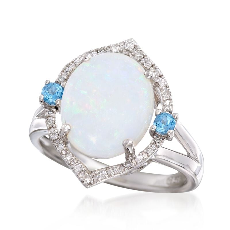 12x10mm Opal and 2.00 ct. t.w. Blue Topaz Ring with Diamonds in Sterling Silver image number 3
