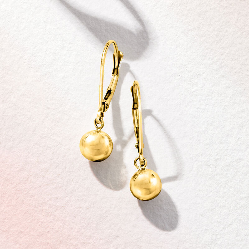 6mm 14kt Yellow Gold Polished Bead Drop Earrings image number 3