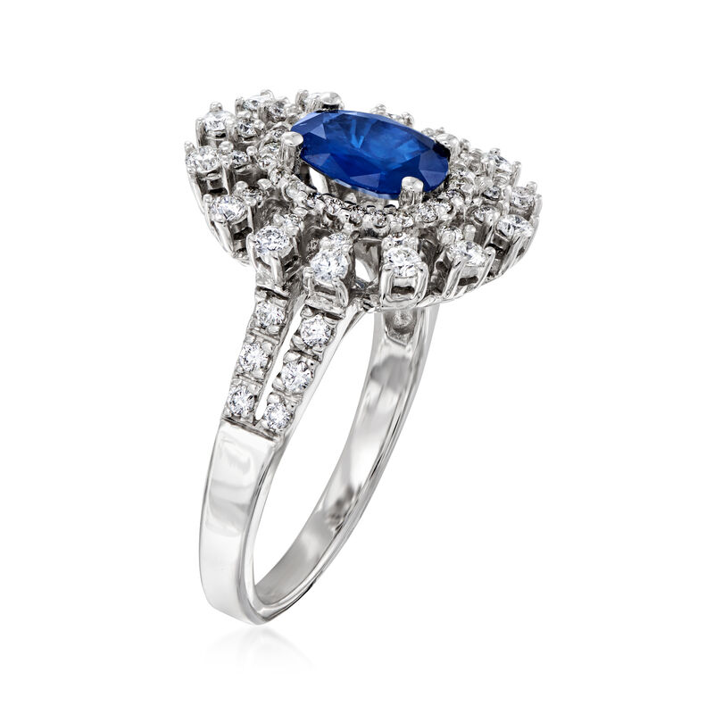 1.50 Carat Sapphire and .75 ct. t.w. Diamond  Ring in 14kt White Gold image number 2