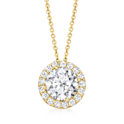 2.00 ct. t.w. Lab-Grown Diamond Halo Pendant Necklace in 14kt Yellow Gold