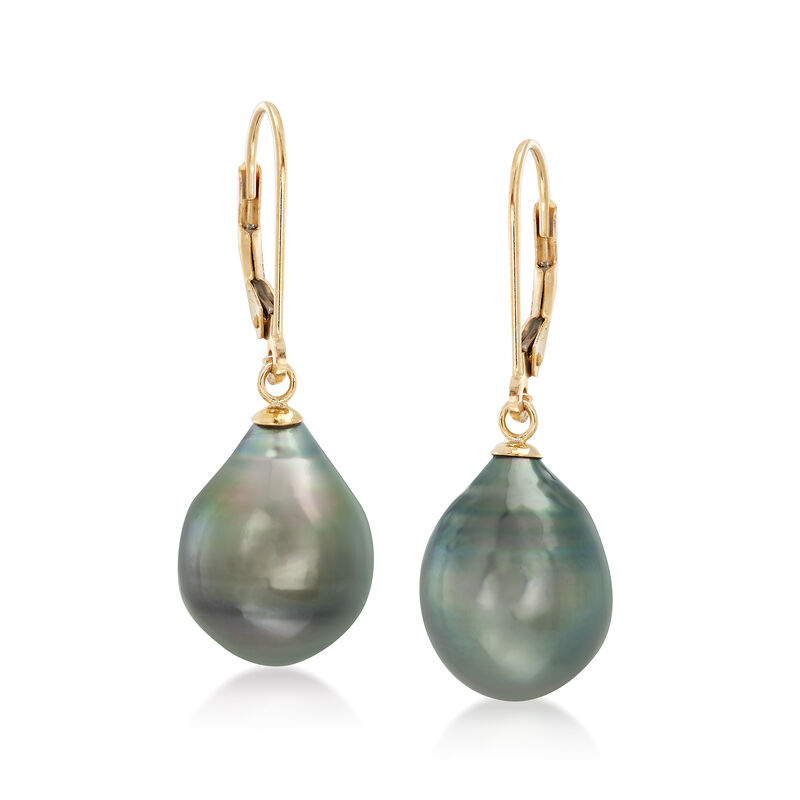 11-12mm Black Cultured Tahitian Pearl Earrings in 14kt Yellow Gold image number 0