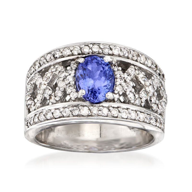 C. 2000 Vintage 1.55 Carat Tanzanite and 1.10 ct. t.w. Diamond &quot;X&quot; Ring in 14kt White Gold. Size 7 image number 0