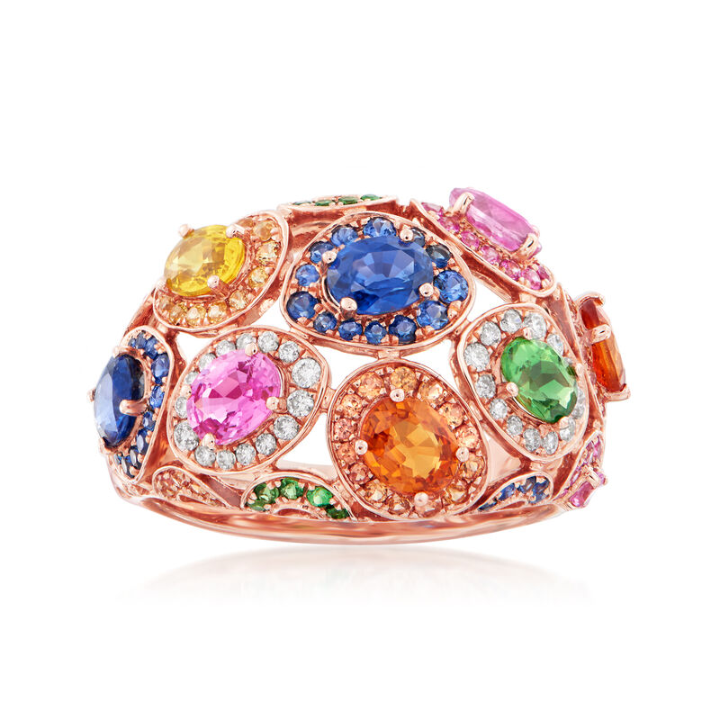 3.30 ct. t.w. Multicolored Sapphire and .16 ct. t.w. Diamond Ring in 14kt Rose Gold image number 0