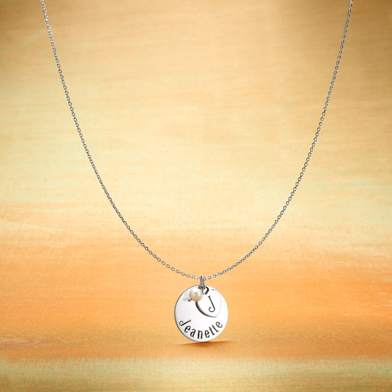 Italian Sterling Silver Personalized Charm Necklace with 6mm Cultured Pearl. 18&quot; image number 4
