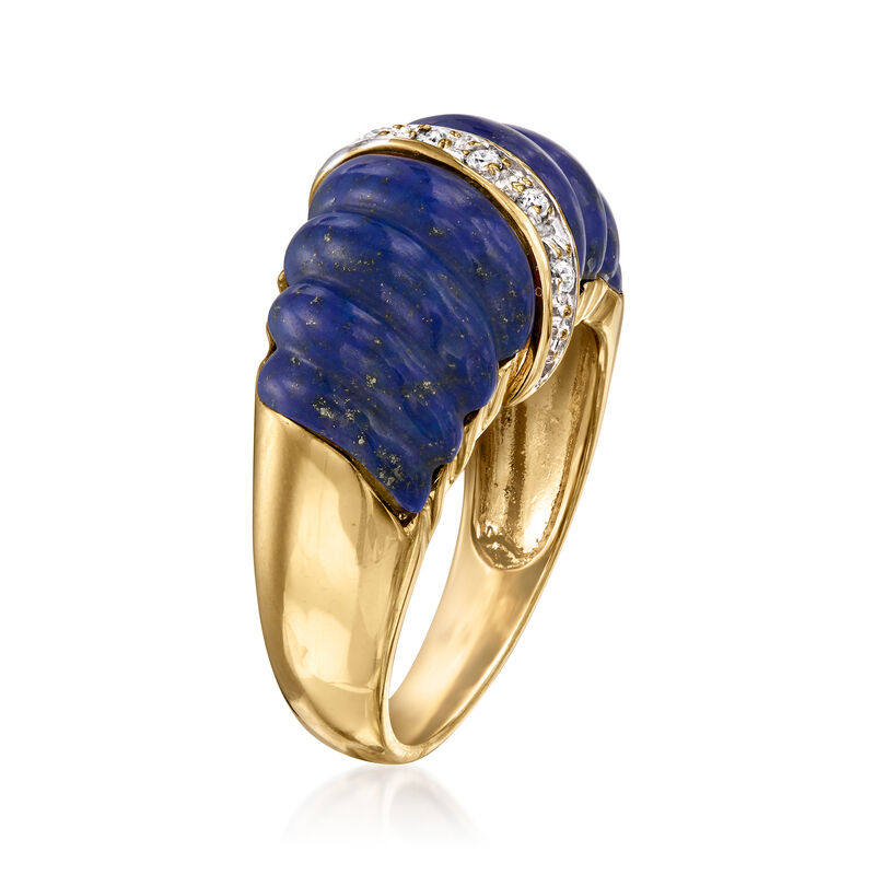 C. 1980 Vintage Lapis Shrimp Ring with .10 ct. t.w. Diamonds in 14kt Yellow Gold. Size 5 image number 2