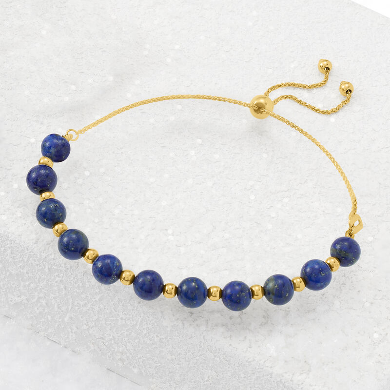 Lapis and 14kt Yellow Gold Bead Bolo Bracelet image number 3