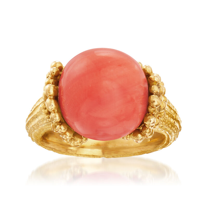 C 1970 Vintage Coral Beaded Ring in 18kt Yellow Gold image number 0