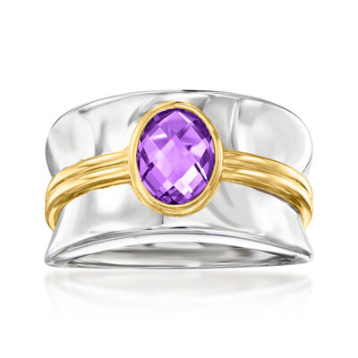 .90 Carat Amethyst Ring in Sterling Silver and 18kt Gold Over Sterling