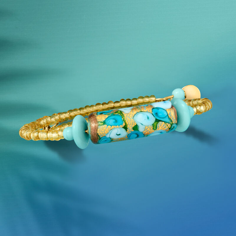 Italian Aqua Murano Glass Floral Bead Wrap Bracelet  image number 2