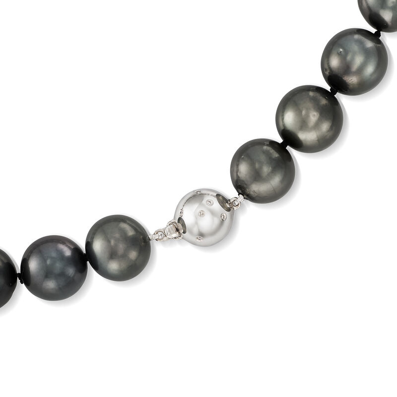 13-15mm Black Cultured Tahitian Pearl Necklace with Diamonds and 14kt White Gold image number 2