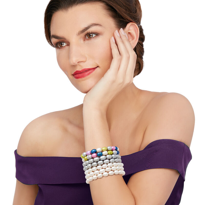 7-8mm Multicolored Cultured Baroque Pearl Jewelry Set: Seven Stretch Bracelets image number 1