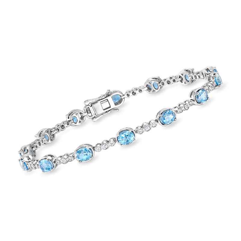 4.80 ct. t.w. Aquamarine and .50 ct. t.w. Diamond Bracelet in 18kt White Gold. 7.25&quot; image number 0