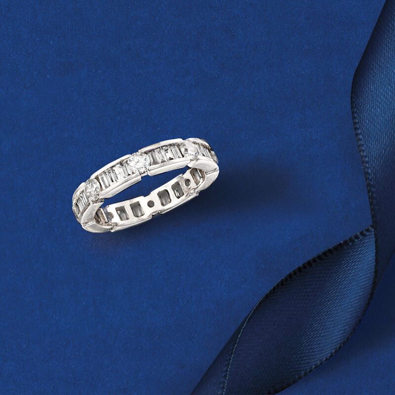 2.00 ct. t.w. Baguette and Round Diamond Eternity Band in 14kt White Gold image number 4