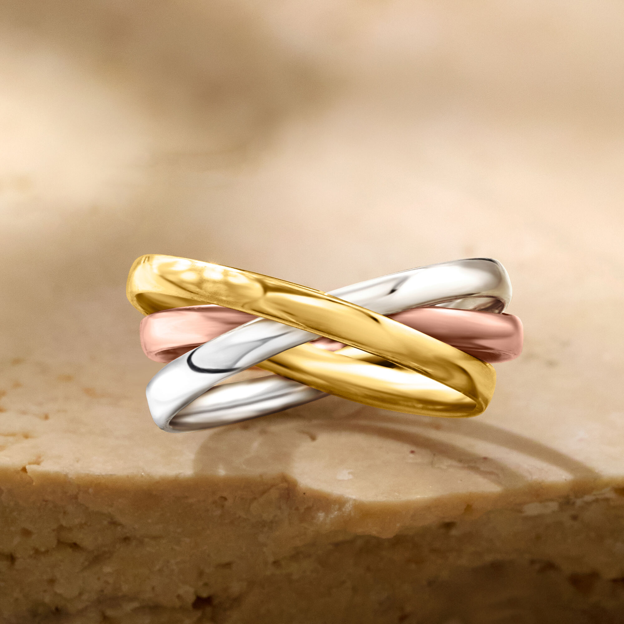 Italian 14kt Tri Colored Gold Rolling Ring