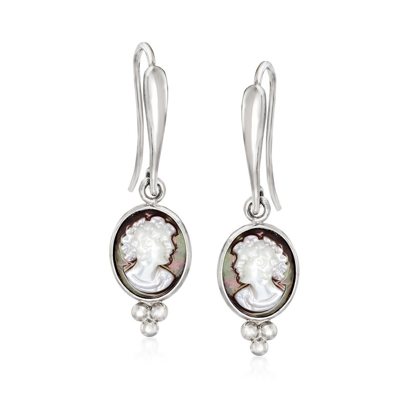 Italian Black Mother-Of-Pearl Cameo Drop Earrings in Sterling Silver image number 0