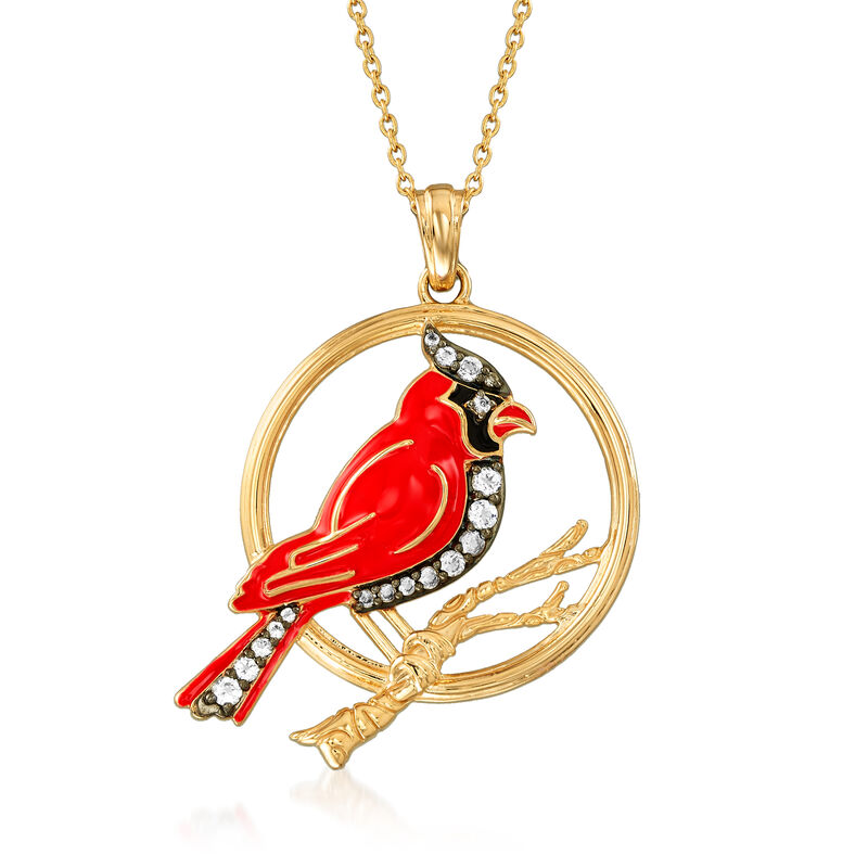 .90 ct. t.w. White Topaz and Enamel Cardinal Pendant Necklace in 18kt Gold Over Sterling image number 0