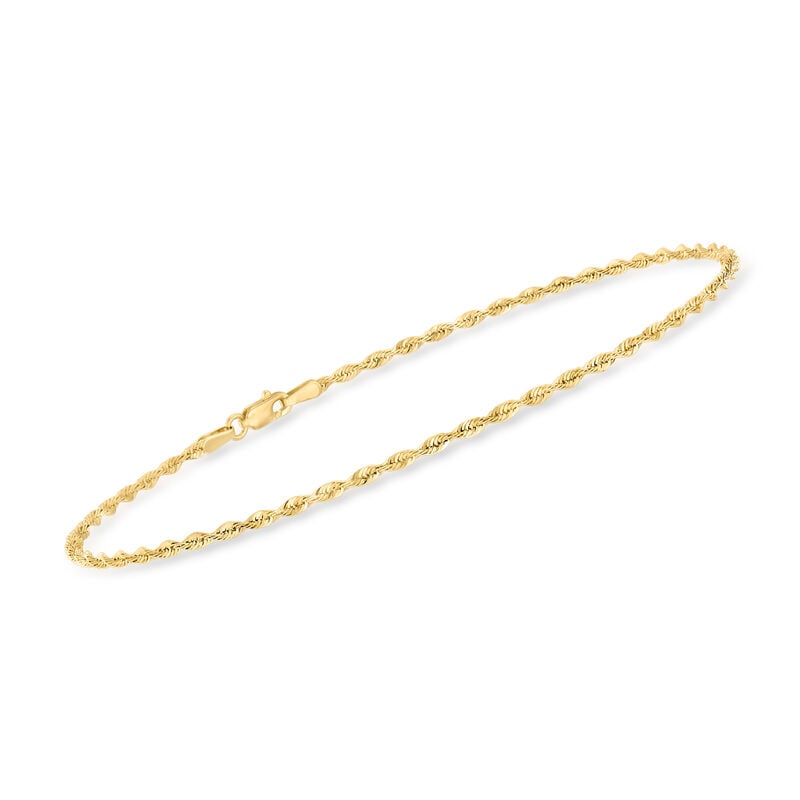2mm 10kt Yellow Gold Rope-Chain Anklet. 10" image number 2